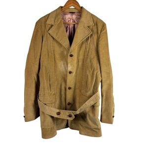 Vintage 50s L.L. Bean Corduroy Norfolk Jacket Belted Tan Khaki Men's Sz 42 Long